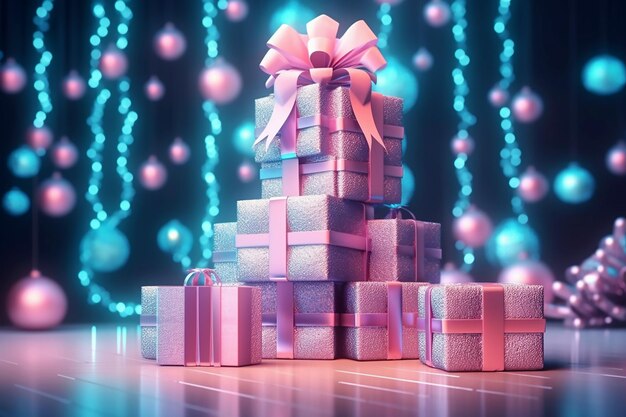 Pink gift boxes with pink bows Generative AI