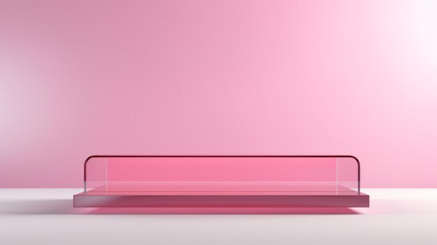 Pink Glass Abstract Minimalistic Product Podium De scène voor productpresentatie 3D-kamer met geometrisch platform Stage Pedestal Ai Gegenereerde podiummockup voor een productreclame