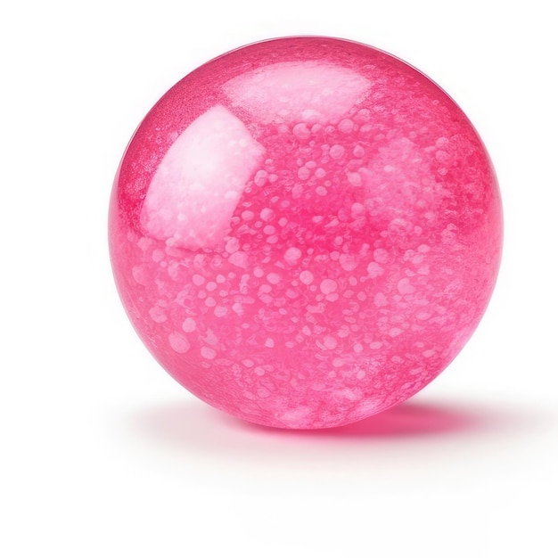 A pink glass ball with a heart on it