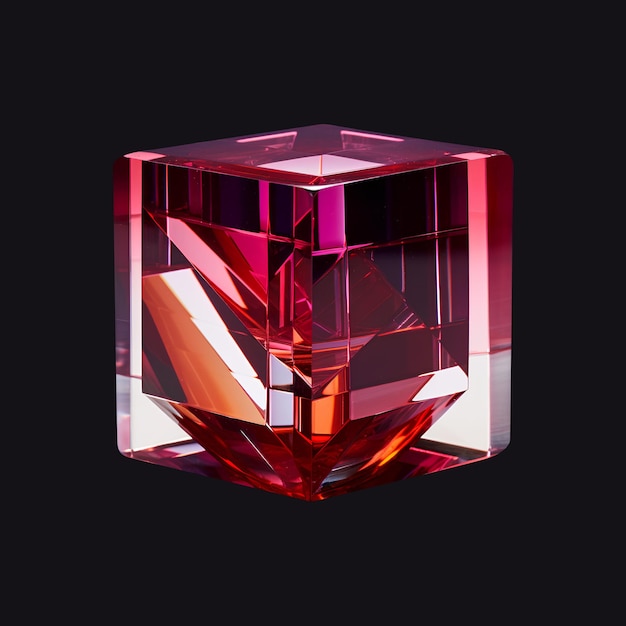 Photo pink glass cube on a black background