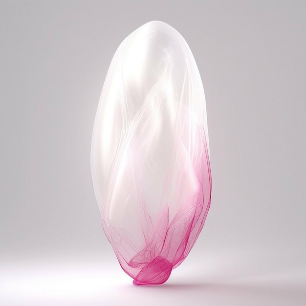 A pink glass egg with a pink and white design.