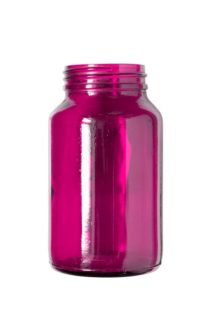 Pink glass empty jar isolated on white background