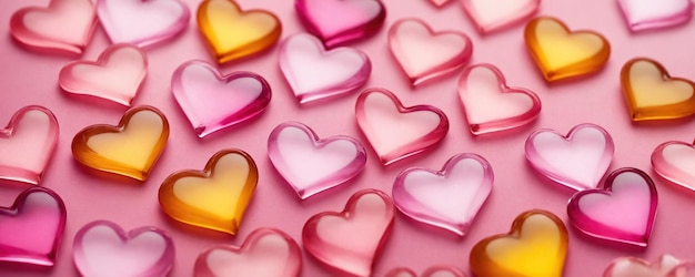 Фото Розовые прозрачные стеклянные сердца на день святого валентина абстрактный розовый фон и дизайн фонового плана прагма