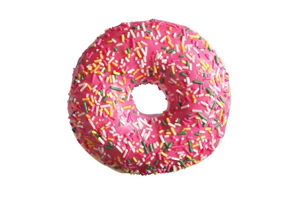 Photo pink glazed donut with sprinkles