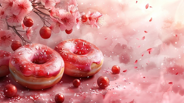 Pink Glazed Donuts with Sprinkles Ample Copy Space