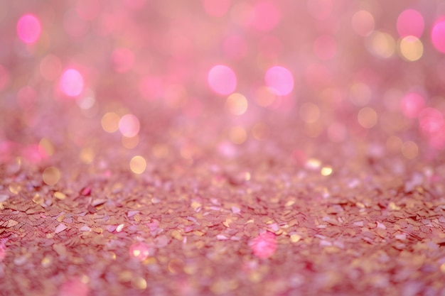 Pink glitter background with bokeh defocused lights and stars