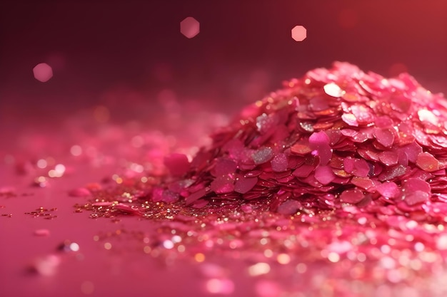 Pink glitter boke shining sequin bits on pink background AI generated