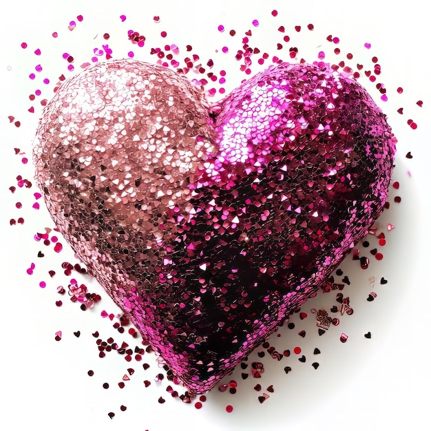 Pink Glitter Heart on a White Background