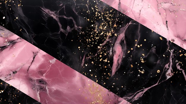 Photo pink glitters black marble textures isolated background