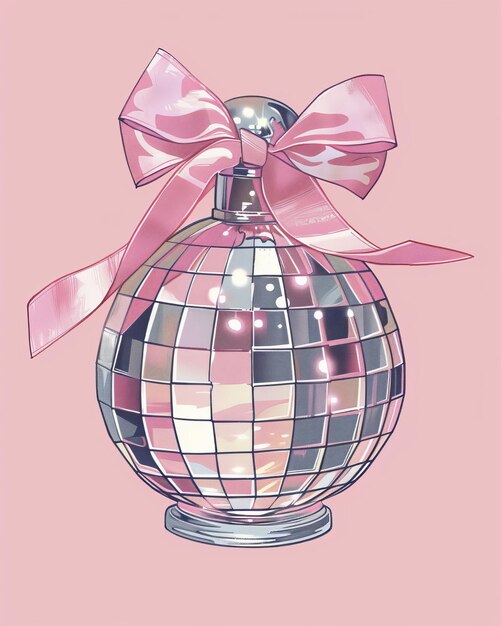 Photo a pink glittery pink glitter ball with a pink ribbon around it