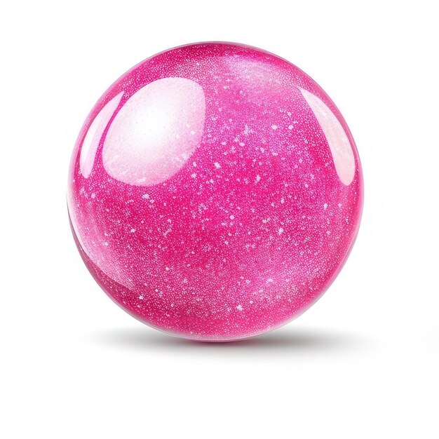 A pink glittery sphere with a pink glittery surface.