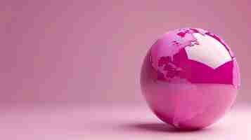 Photo a pink globe sits on a pink background the globe is smooth and reflective and the continents are raised