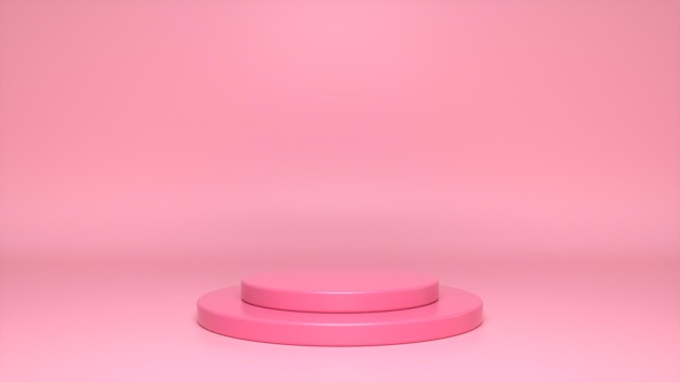 Розовый глянцевый пьедестал на розовом фоне Premium Фотографии