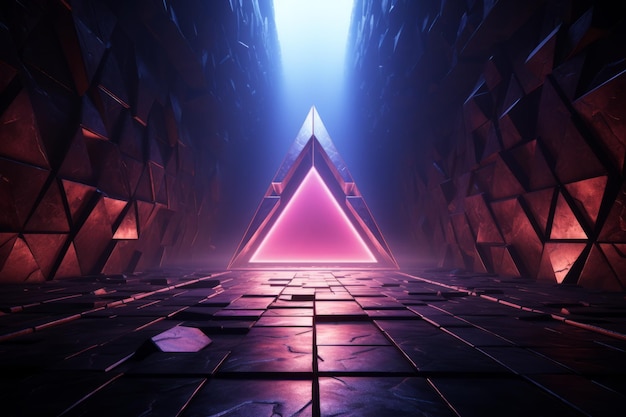 Pink Glowing Triangle in Dark Futuristic SciFi Tunnel