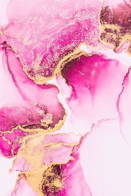 Pink gold abstract background of marble liquid ink art painting on paper .