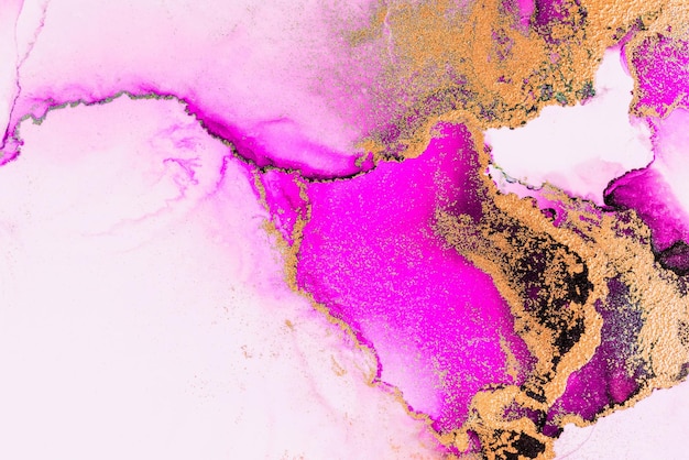 Pink gold abstract background of marble liquid ink art painting on paper .