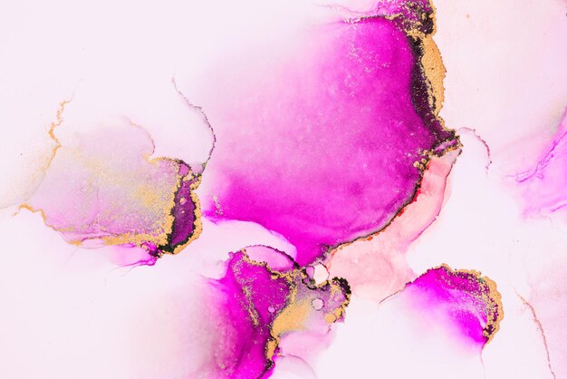 Pink gold abstract background of marble liquid ink art painting on paper .