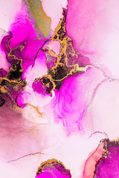 紙に大理石の液体インクアート絵画のピンクゴールドの抽象的な背景
