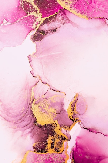 Pink gold abstract background of marble liquid ink art painting on paper