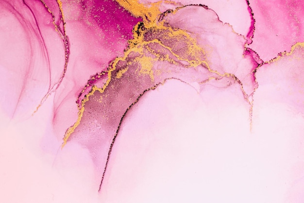 Pink gold abstract background of marble liquid ink art painting on paper