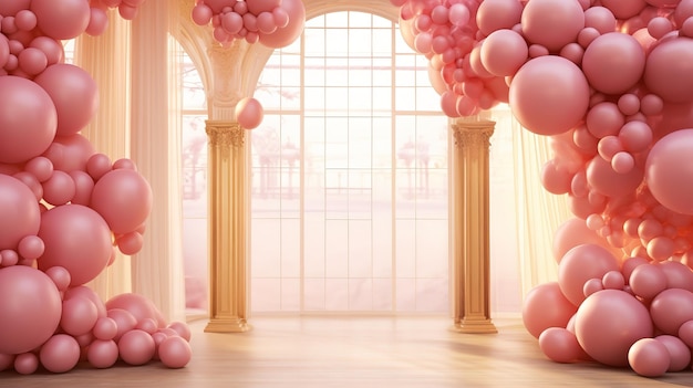 Pink and gold balloons for room and hall decor