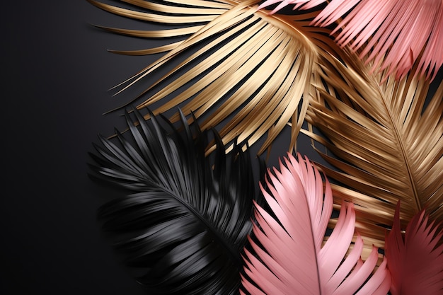 Pink gold and black leaves background