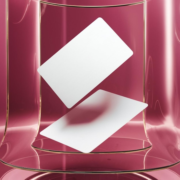 a pink and gold container with a square piece of paper on it