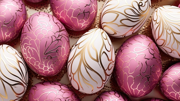 Foto sfondo di uova di pasqua rosa e dorate