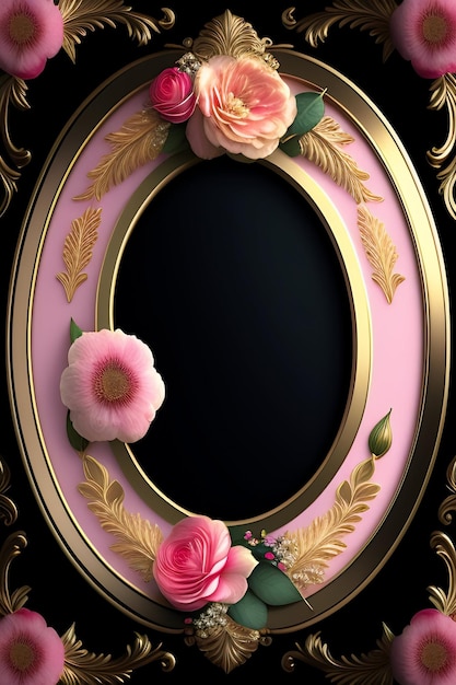 Pink and gold frame with a floral design.