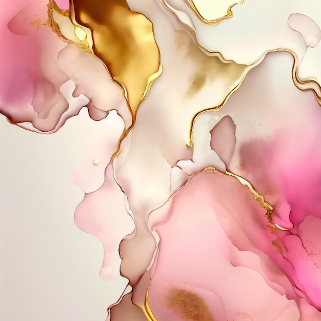 A pink and gold painting with gold paint on the bottom