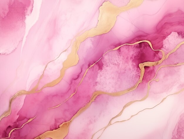 Photo pink and gold stone marble with ink liquid texture