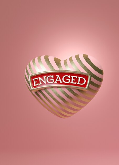 Pink and gold striped heart with Engaged inscription