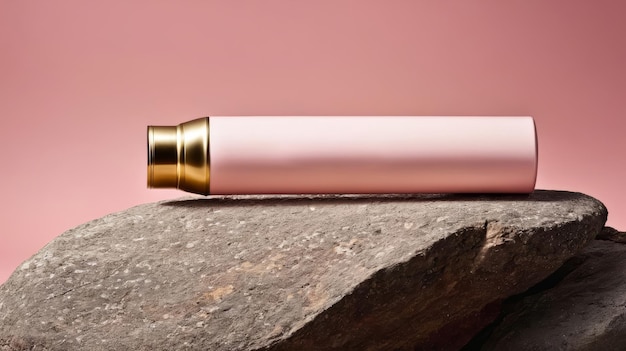Photo pink and gold tube on rock