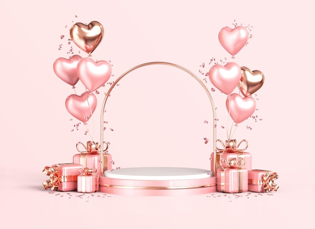 Pink and Gold Valentines Day Podium For Product Display 3D Rendering