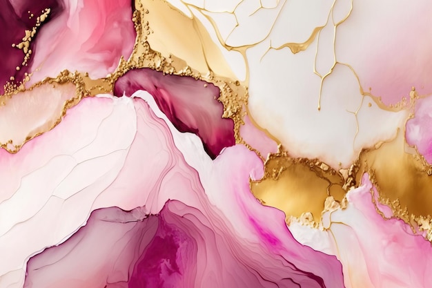 Pink and golden marbled painting