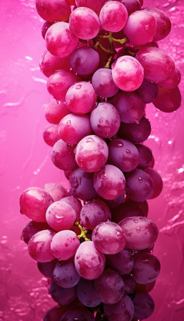 Pink grapes with water drops closeup