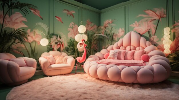 Photo pink and green bedroom