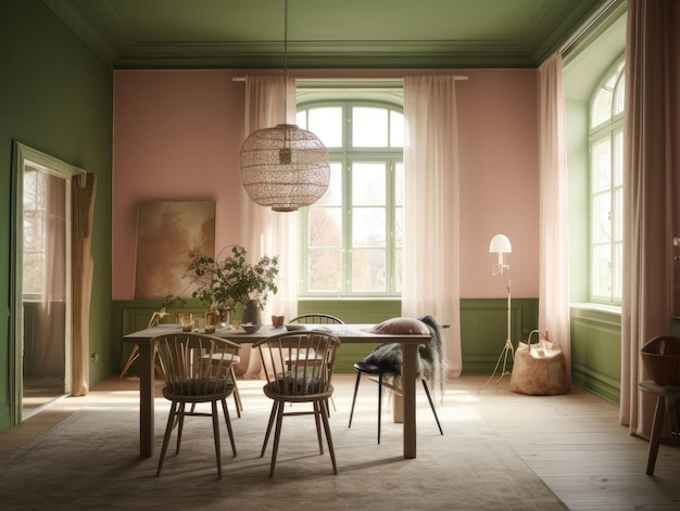 Pink and green cottage style interior room Generative AI