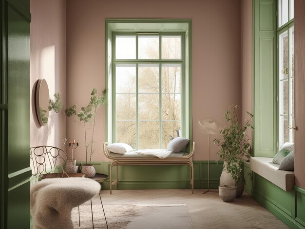 Photo pink and green cottage style interior room generative ai