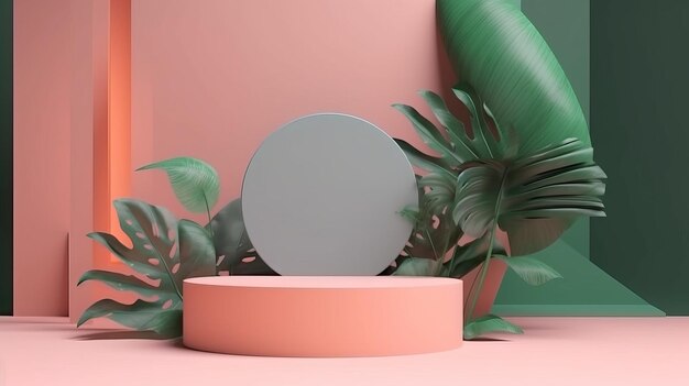 A pink and green display with a round white circle on it.