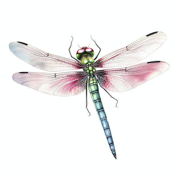 Photo pink and green dragonfly beautiful nature