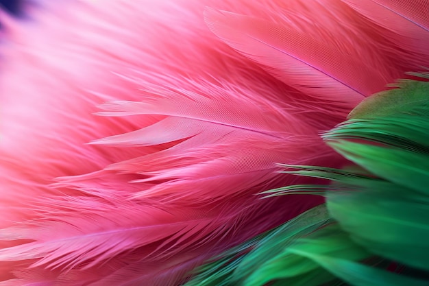 Photo pink and green feather an exquisite close up photography masterpiece in 32 aspect ratio