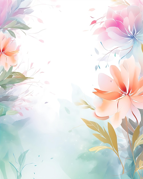 Pink and Green Floral Background with White Backdrop