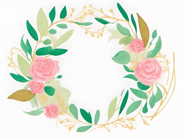 Pink and Green Floral Wreath wedding flower Illustration