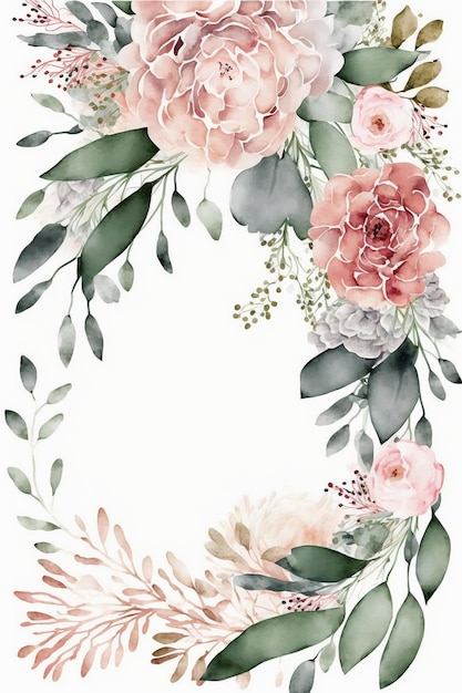 Pink and green flowers on a white background