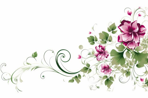 Photo pink and green flowers on a white background