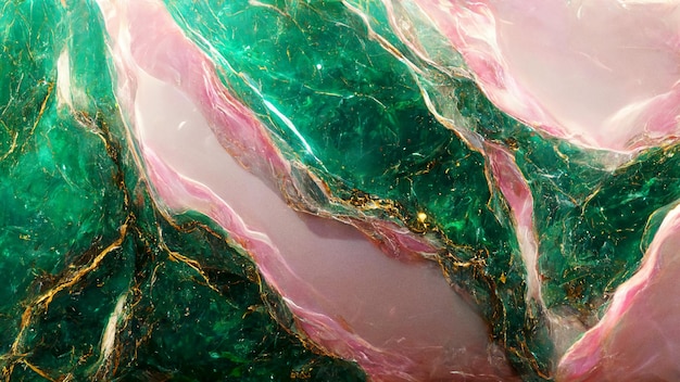 Pink green and gold marble textured background