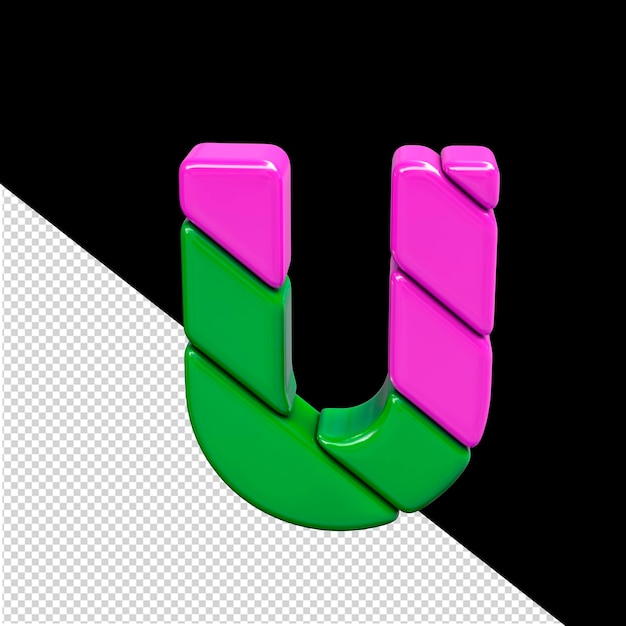 Photo pink and green plastic 3d symbol letter u