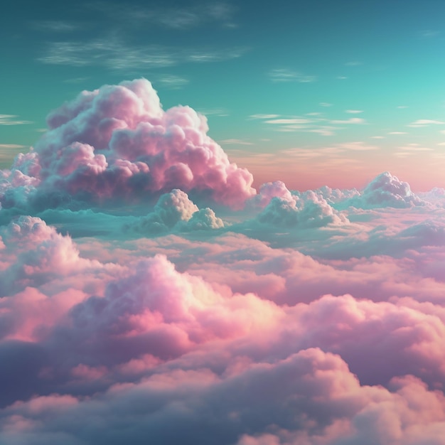 A pink and green sky with a blue and green sky and clouds.