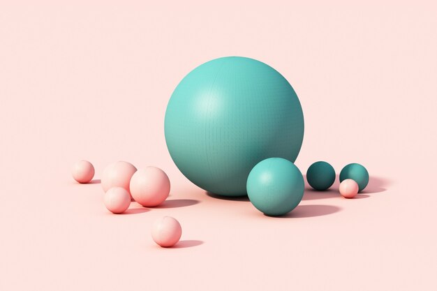 Pink and green sphere ball on pink pastel background